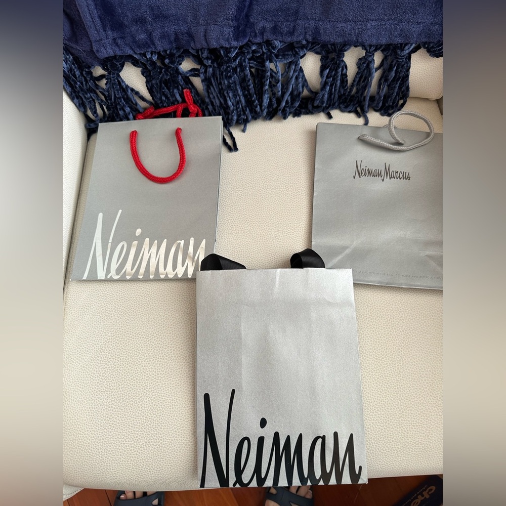 Neiman Marcus Silver Shopping Bags w/Black and Red Accents.  Three (3) small.